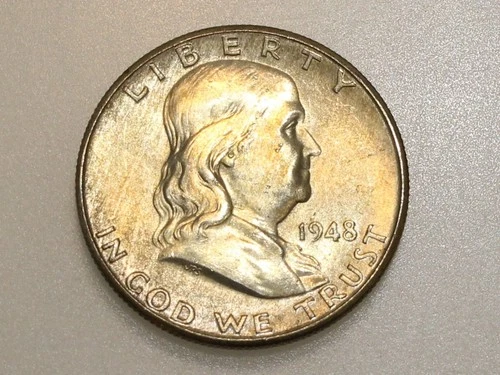1948-D 50C FRANKLIN SILVER HALF DOLLAR GEM BU