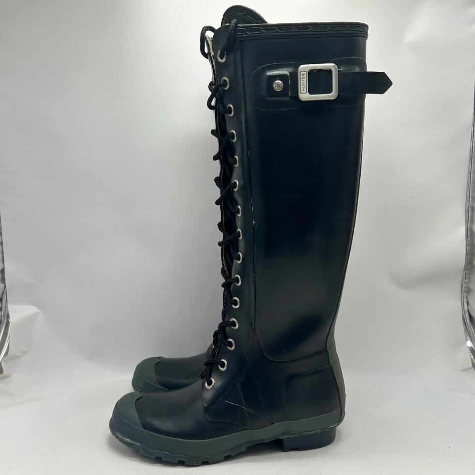 Botas de lluvia Hunter Watling para mujer 5 para hombre 4 EE. UU. W24096 negras hasta la rodilla de goma Foto 3 de 4