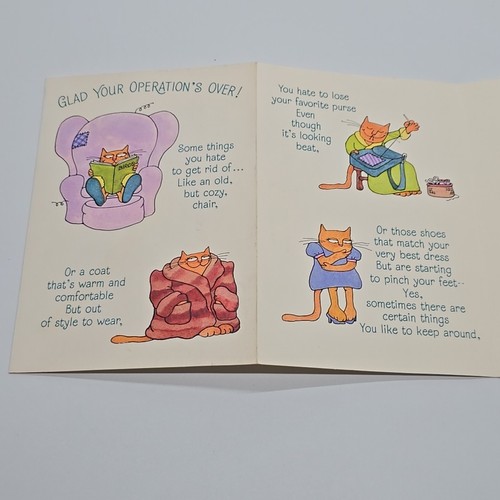 Vintage Tri-Fold Hallmark Get Well Surgery Orange Cat Kitty Cartoon Funny Card - Picture 8 of 24