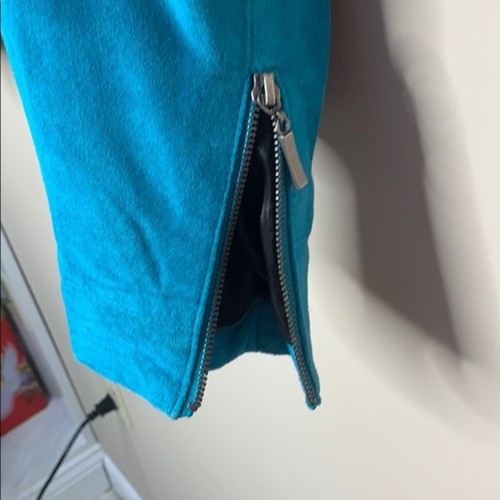 Vintage Victor Costa Türkis Wildleder Jacke Silber Ösen Reißverschluss Large - Bild 10 von 13