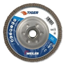 Tiger Disc Angled Style Flap Disc, 4-1/2 in dia, 40 Grit, 5/8 in-11, 13000 rpm,
