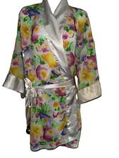 Vintage Victoria's Secret Gold Label water color Floral Satin Wrap Robe One Size