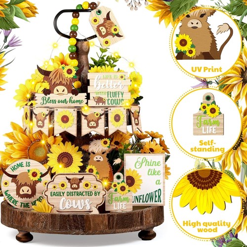 20 Teile Frühling Stufentablett Dekor Highland Kuh Set gelb - Bild 4 von 6