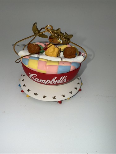 Campbell's Soup 1993 adorno de Navidad niños y perros durmiendo en un tazón de sopa. - Imagen 2 de 4