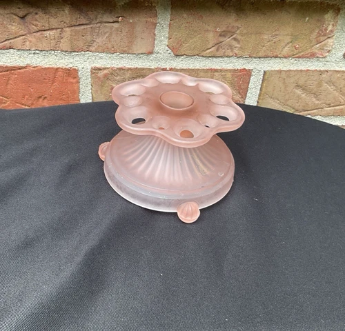 1938-40 Old Colony Pattern Pink Frosted Glass Candlestick Holder Vintage