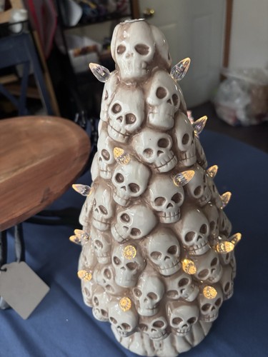 Iluminar 3D Calavera Esculturas Marfil Cerámica Gótico Halloween Árbol Decoración - Imagen 1 de 7
