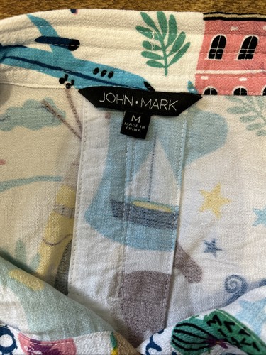 John Mark Happy Days Button Down Bluse Neuheit Staaten Tiere Print Größe Medium - Bild 7 von 9