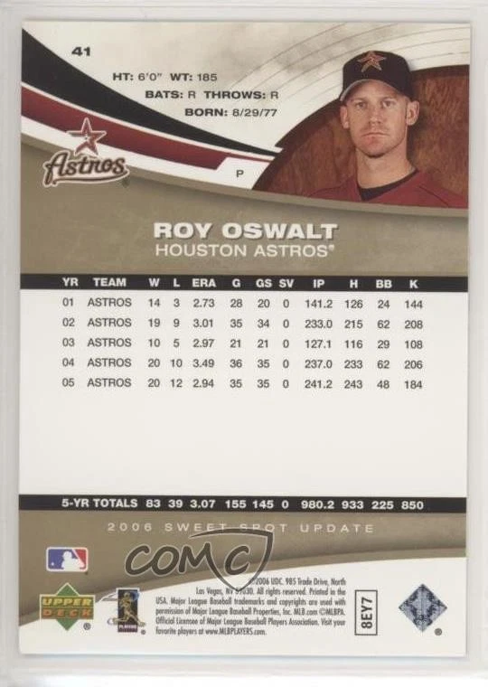 2006 Upper Deck Sweet Spot Update Roy Oswalt #41 - Image 2 of 2