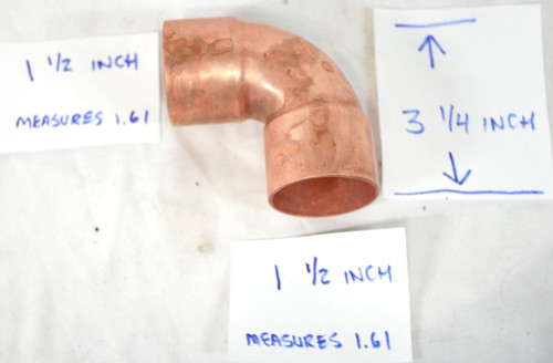 New Solid Copper 90 Degree Fitting Elbow 1-1/2 x 1-1/2 I.D. Sweat 3 1/4 radius