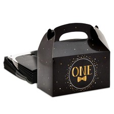 24x Party Favor Goodie Treat Gable Boxes Black for Boy 1st Birthday Decoration