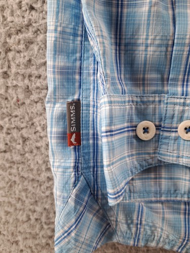 Simms Stone Cold L/S Shirt Men 2XL Blue Plaid Button Up Fishing Performance Vent - Picture 4 of 14