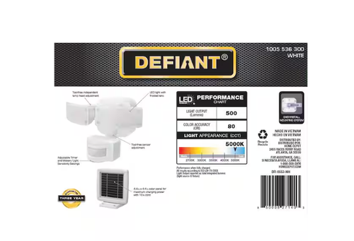Defiant 180° White Motion Sensor Solar LED Outdoor Security Flood Light 500LM - Picture 3 of 11