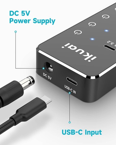 Zasilany koncentrator USB, ikuai 7-portowy hub USB 3.2 / USB C, z 3 portami danych 10Gbps (... - Zdjęcie 6 z 7