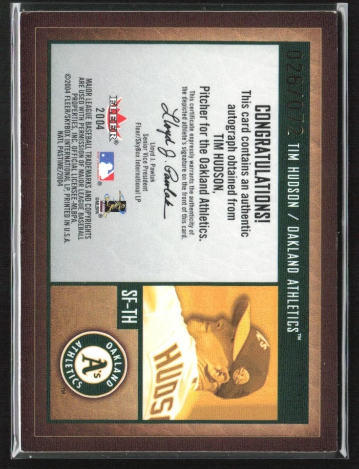 Tim Hudson 2004 Fleer National Pasatime Signs of the Future automático/72 #SF-TH Foto 2 de 2