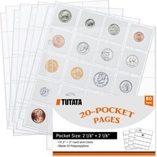 20-Pocket Coin Sleeves Pages for 2 x 2 Inch Cardboard Coin Flips 80 PCS