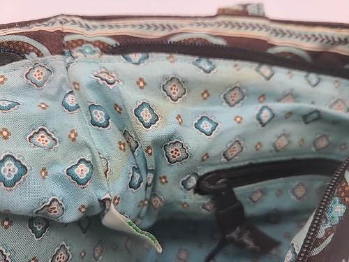 Vera Bradley Small Shoulder Bag Purse Java Blue Turquoise Brown 6 Pocket Retired - Picture 5 of 5