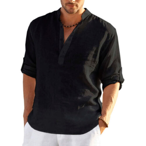 Para Hombres Algodón Lino Camisas de Playa Verano Abuelo Sólido Informal Camiseta Blusa Prendas para el torso - Imagen 8 de 21