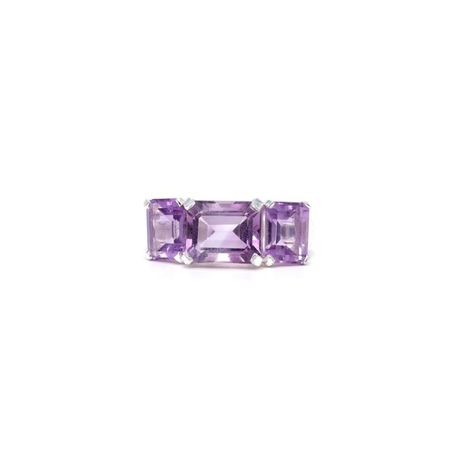 Amethystring Smaragdschliff 3 Steine - Bild 2 von 4