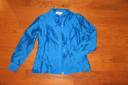 6 S ❤️ ALFANI ❤️ TOP BLUE Long Sleeve❤️100% SILK Blouse BUTTON DOWN OFFICE KOHLS - Picture 2 of 5