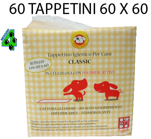 60 TAPPETINI ASSORBENTI per cane 60 X 60 CLASSIC traverse cani cuccioli pannolin 60 TAPPETINI ASSORBENTI per cane 60 X 60 CLASSIC traverse cani cuccioli pannolin