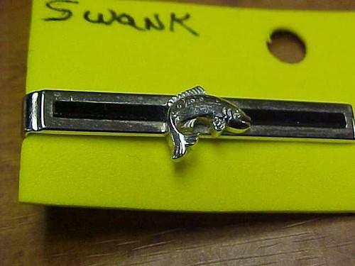 Tie Bar by Swank-Vintage with Salmon Silver Tone Black Enamel #15542C