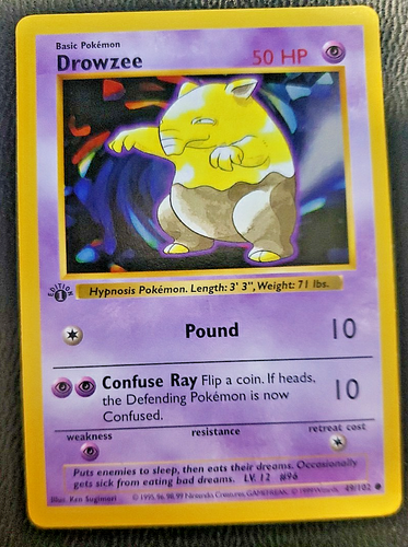 1999 Pokemon Base 1st Edition #49 Drowzee Pokémon Game CCG - Picture 1 of 4