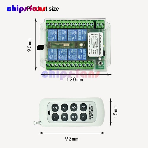8 Channel Wireless RF Remote Control Switch Relay Module DC8-86V / AC110-275V - Picture 11 of 28