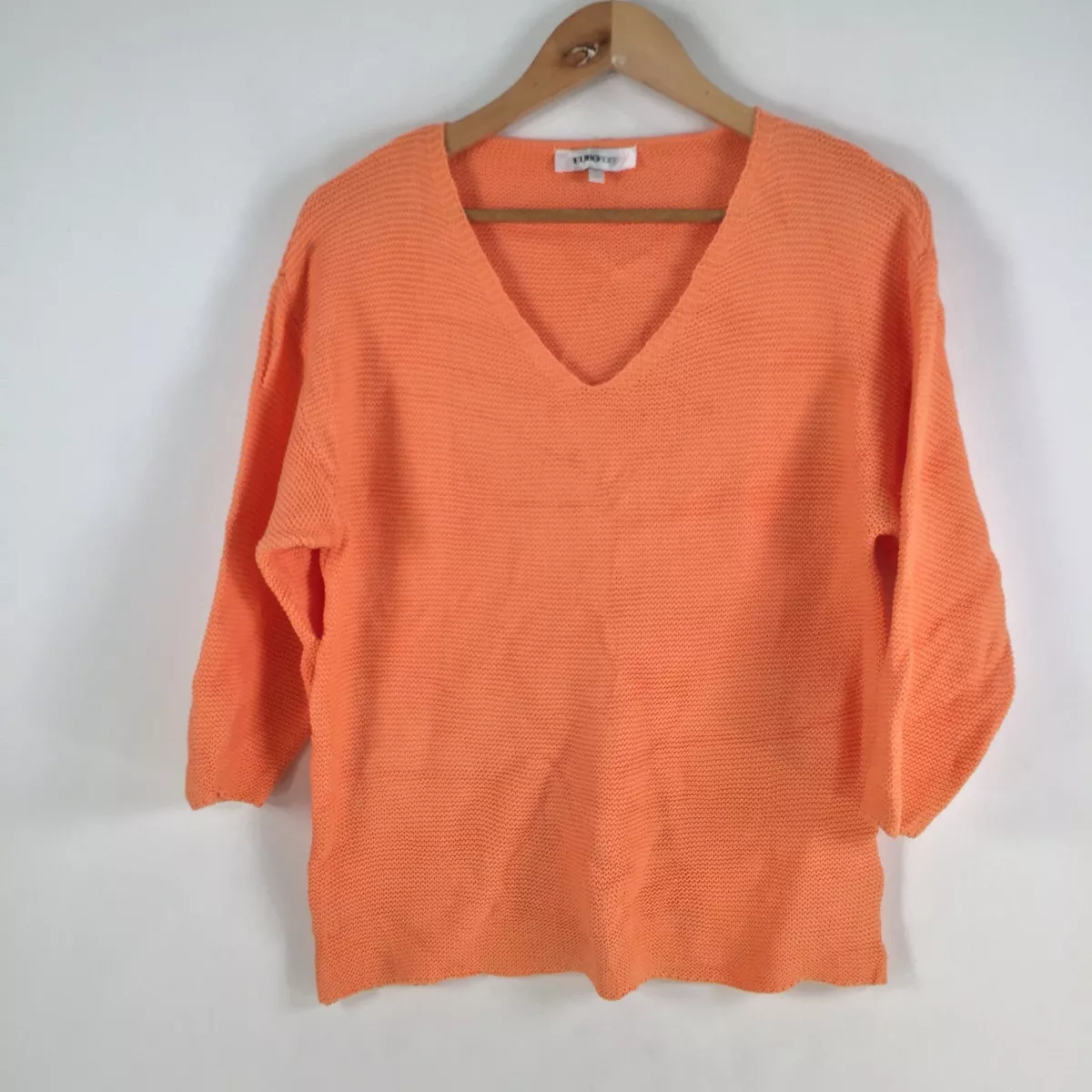Euro Edit womens knit top size 40 aus 12 orange 3 4 sleeve Vneck