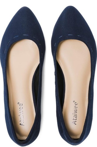 Ataiwee Women's Flats Shoes Almond Toe Slip Resistance Navy Microfiber Suede 9W - Picture 3 of 10