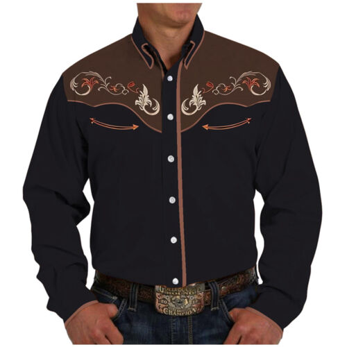 Camisas vaqueras occidentales de manga larga bordadas calce ajustado informales para hombre - Imagen 10 de 39
