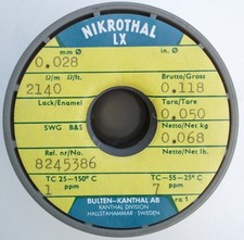 0.028mm 49 Gauge AWG 2140Ω/m 652Ω/ft Nikrothal LX Resistance Wire by Kanthal, 6m