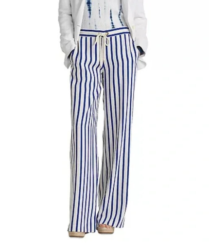 Lauren Ralph Lauren Striped Wide Leg Plazzo Pants White/Royal Blue Size Large