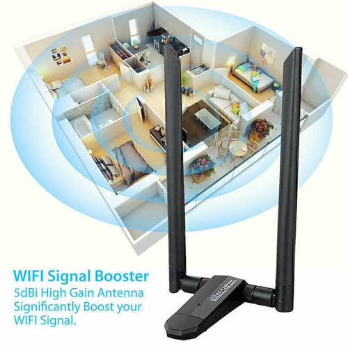 USB 3.0 1200Mbps Long Range AC1200 Dual Band 5GHz Wireless WiFi Adapter Antennas - Afbeelding 9 van 9