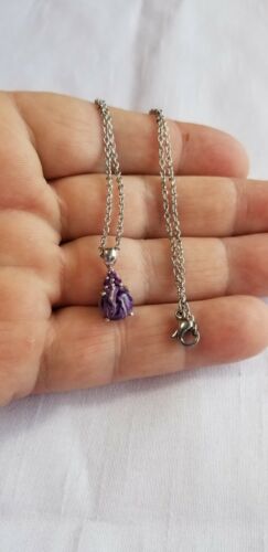 Collana in platino con ametista caroite siberiana su sterling catena in acciaio inox - Foto 4 di 6