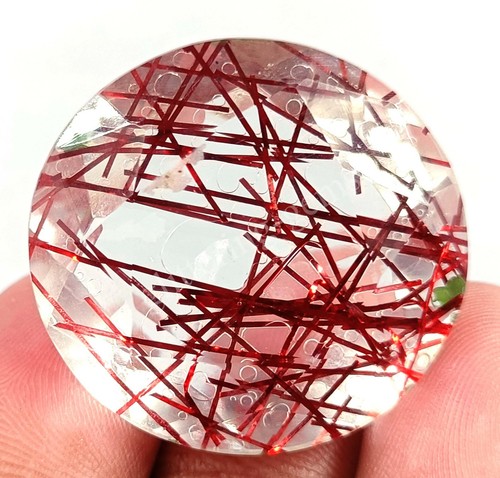 68.35 Ct Round Cut Red Rutilated Quartz Certified Transparent Loose Gems M25 - Picture 7 of 8
