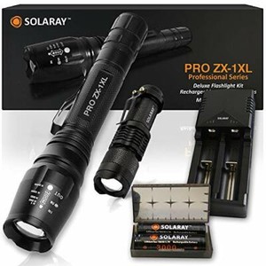 Professional Handheld LED Tactical Rechargeable Flashlight Kit w// Batteries New