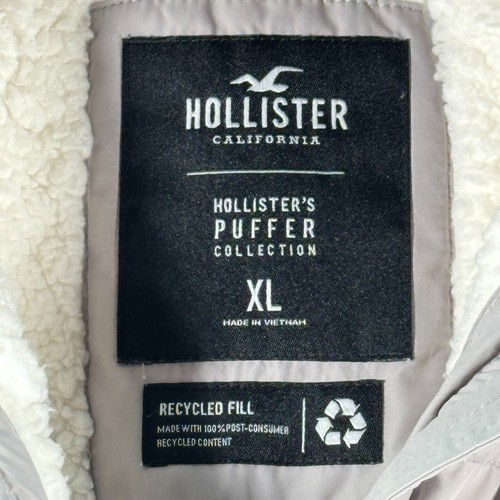 Hollister Puffer Jacket Womens XL Gray Sherpa Lined Recycled Fill Out Outerwear - Picture 5 of 10