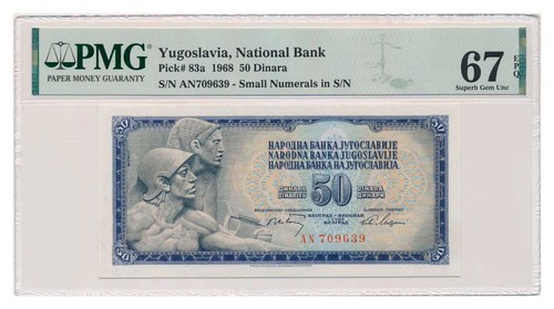 JUGOSLAWIEN Banknote 50 Dinara 1968 Barock PMG MS 67 EPQ Prachtstück Stempelglanz - Bild 1 von 7