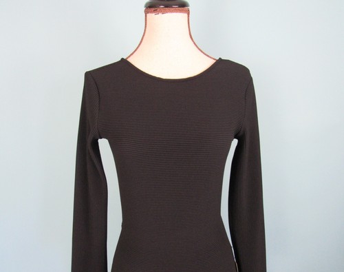 Talla: Vestido negro hasta la rodilla manga larga recortado espalda acanalada para mujer S EXPRESS - Imagen 3 de 10