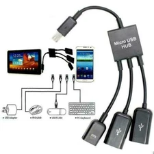 3 in1 Male to Female Micro USB 2.0 Power Charging Host OTG Hub Cable Adapter US