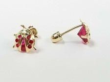 14k Yellow Gold Ladybug Red CZ Small Kids All Ages Earrings Small Studs