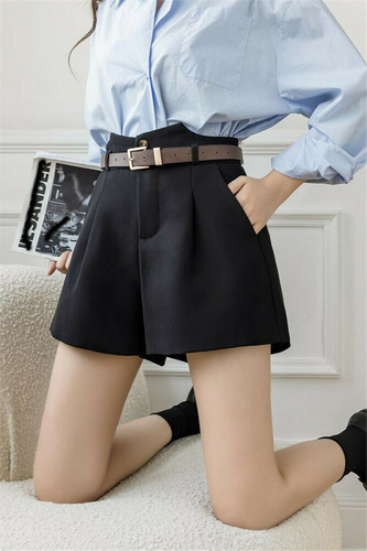 Wide leg High Waist Black Suit Shorts Women Spring wear Loose Casual Ladies - Picture 3 of 12