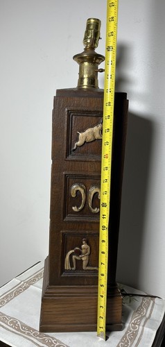 Romweber Viking Oak Wood Carved Oak Zodiac Lamp Original Finish Rare Vintage - Picture 2 of 13