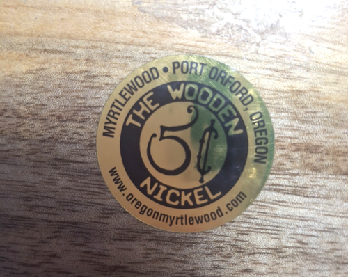 Vintage Myrtenholz bedeckt runde Schmuckschatulle The Wooden Nickel Port Orford ODER - Bild 5 von 7