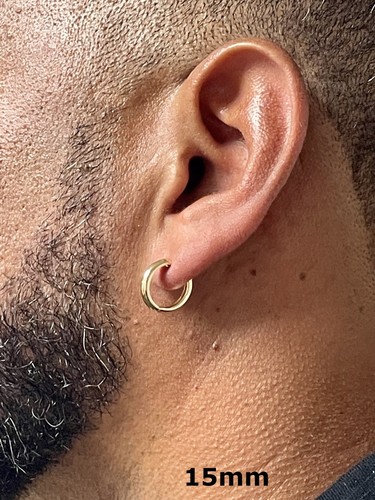 14k Yellow Gold Wide Huggie Hoop Earrings, 0.5 In (12mm) or (15mm) (3mm Tube) - Picture 10 of 11
