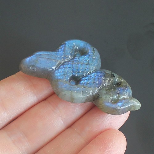 Carved gemstone crystal labradorite snake figurine animal statue home decor 2'' - Picture 3 of 7