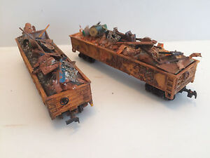UNION-PACIFIC-GONDOLAS-with-Handmade-SCRAP-LOADS-Weathered