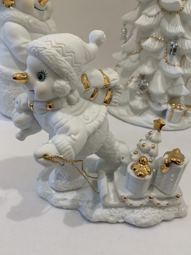 Grandeur Noel Porcellana Pupazzo di Neve Famiglia 2000 Edizione da Collezione 5pz Decorazione Natale - Foto 6 di 12