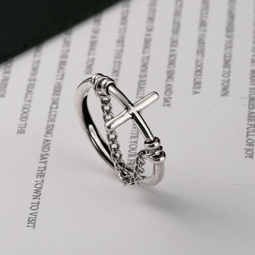 Adjustable Ring Girl Cross Line Womens Silver Jewellery Love Gifts ring - Picture 3 of 12