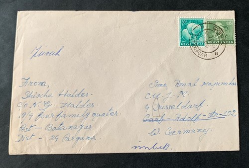 India 🇮🇳 - used airmail cover with 2 stamps to Dusseldorf Germany